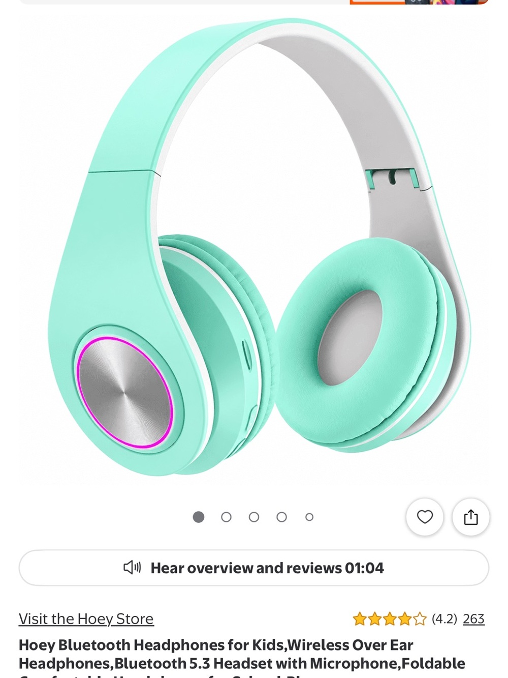 Wireless Over-Ear Headphones in Mint Green with LED Accent